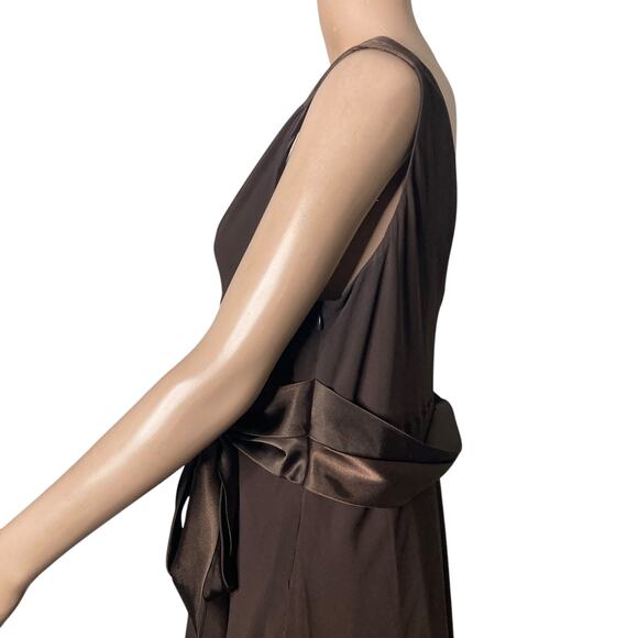 Evan Picone Swing Dress Womens 16 Chocolate Brown Chiffon Flowy Ruffles - Picture 10 of 16